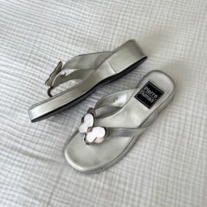 Vintage 90s Pierre Dumas Silver Platform Butterfly Sandals